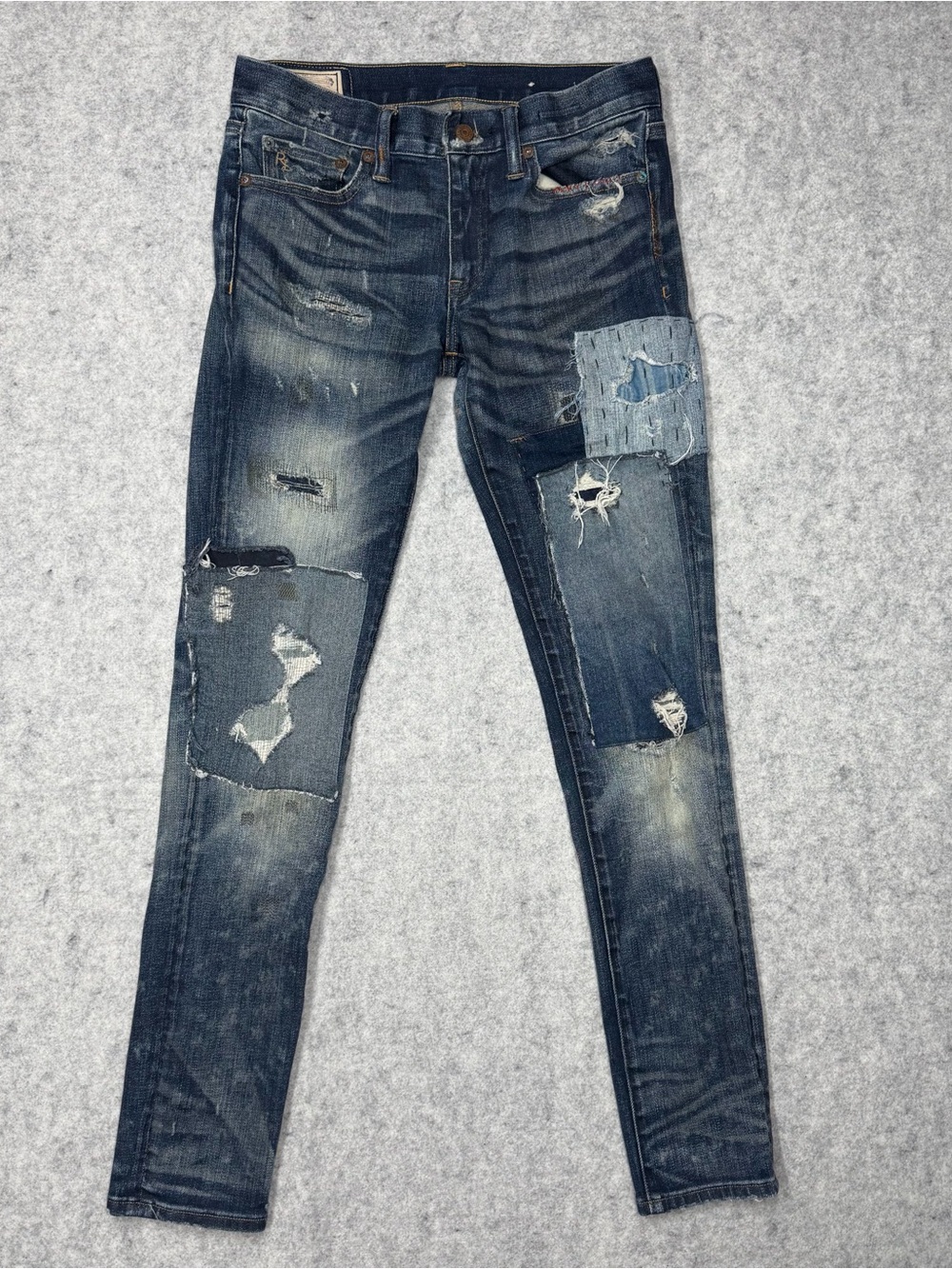 Polo Ralph Lauren Tompkins Skinny Jeans Sz 28 Patchwork Distressed Sashiko Blue